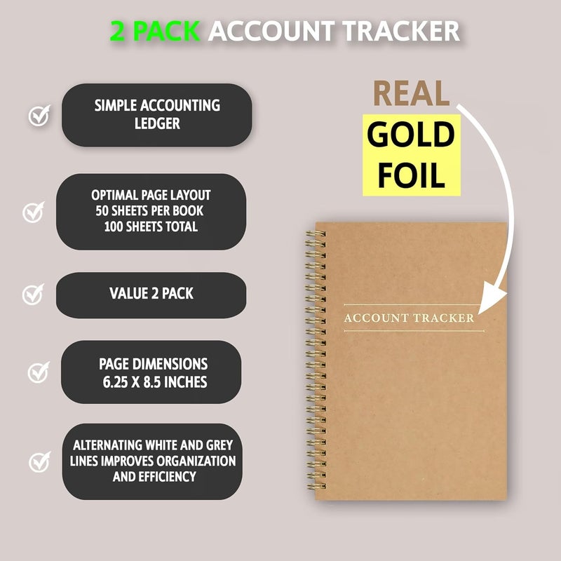 Eryqas 2 Pack Accounting Ledger Books for Home Budget Tracking, Business Bookkeeping - Home Expense Tracking Notebook - Expense Ledger for Small Business Bookkeeping - Bookkeeping Book (100 Pages 2 Pack) - Image 2